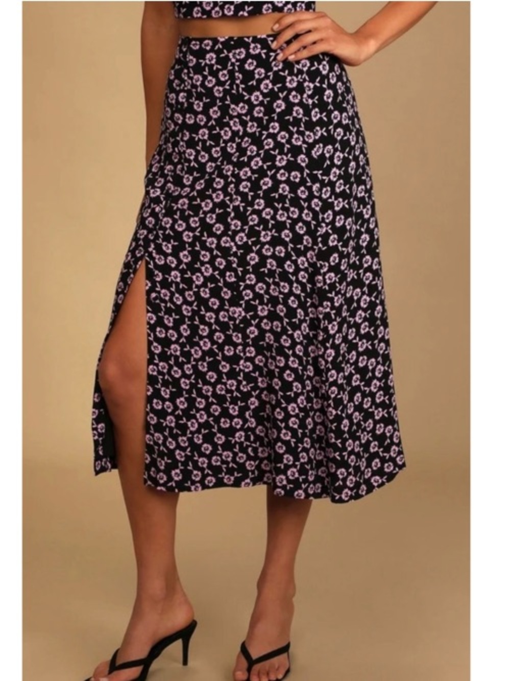 NWT Lulus Wonderful Intentions Woven Floral Button Front Midi Skirt Black Small